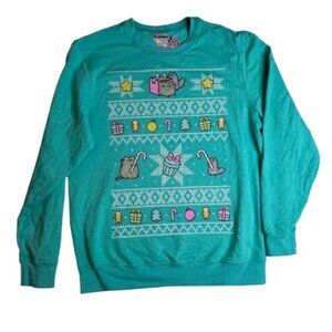 Pusheen ugly Christmas sweater themed fleece lined pullover medium M NWOT #1404